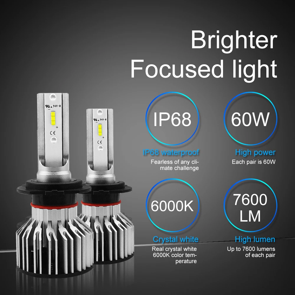 Acheter H7 LED H4 H1 H3 H8 H9 H11 9006 9005 Auto Phare De Voiture Ampoule CSP Puce 60 w 7600LM Automobile phare Brouillard Lumière 6000 k Led Lampe 12 v