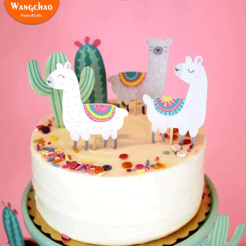 

5pcs/set Cactus Llamas Cake Topper Cartoon Kawaii Cupcake Toppers Wedding Birthday Cake Decoration Jungle Summer Party Supplies