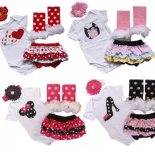 2018new для маленьких девочек Комплекты для девочек мультфильм ползунки+ повязка на голову с цветами Чулки для женщин+ оборками Шорты для женщин 4 шт. комплект 0-1Yrs Лето Bebe боди