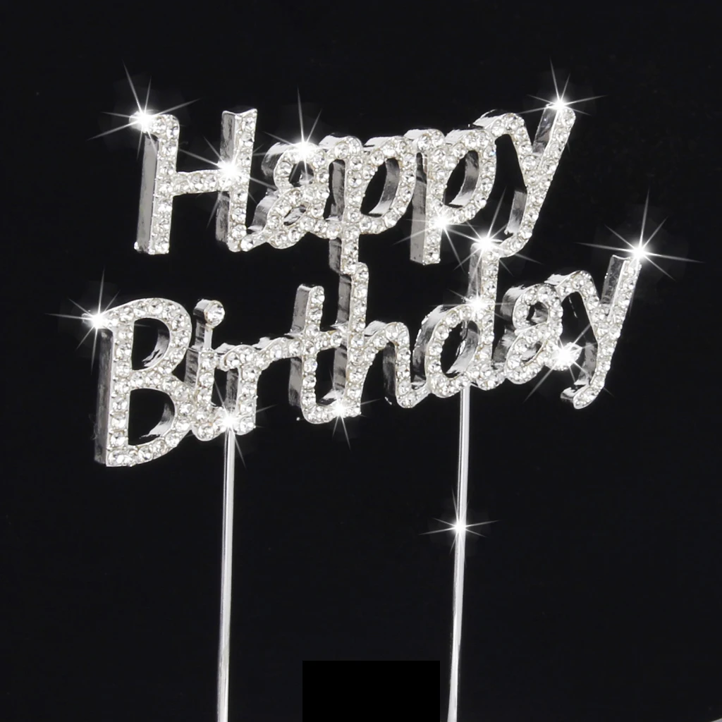 Happy Birthday Party Cake Topper Pick Sign Diamonte Crystal Rhinestone Cake Decorating Supplies for birthday party aniversary