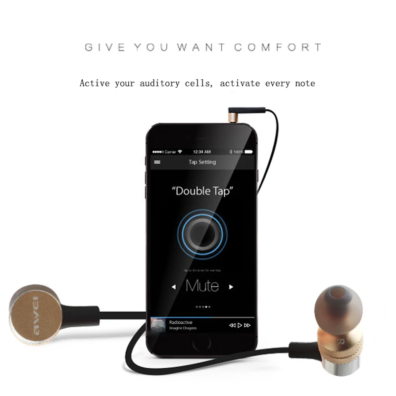 Awei ES 20TY Bass Sound Earphone In Ear Sport Metal Headset For Xiaomi iPhone Samsung Headset fone de ouvido auriculares