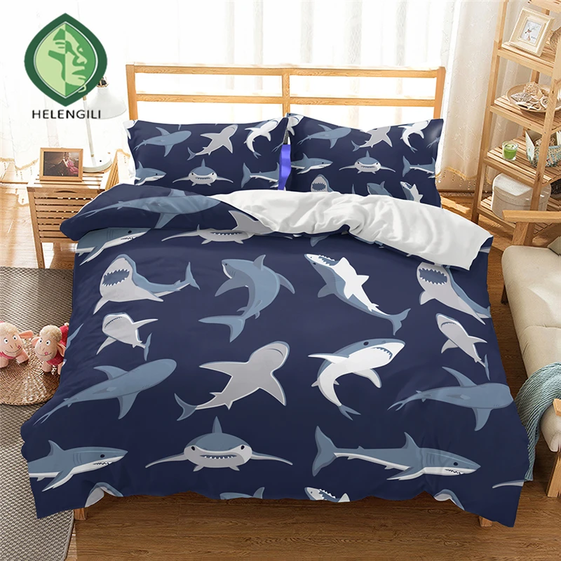 

HELENGILI 3D Bedding set Shark Print Duvet cover set lifelike bedclothes with pillowcase bed set home Textiles #2-09