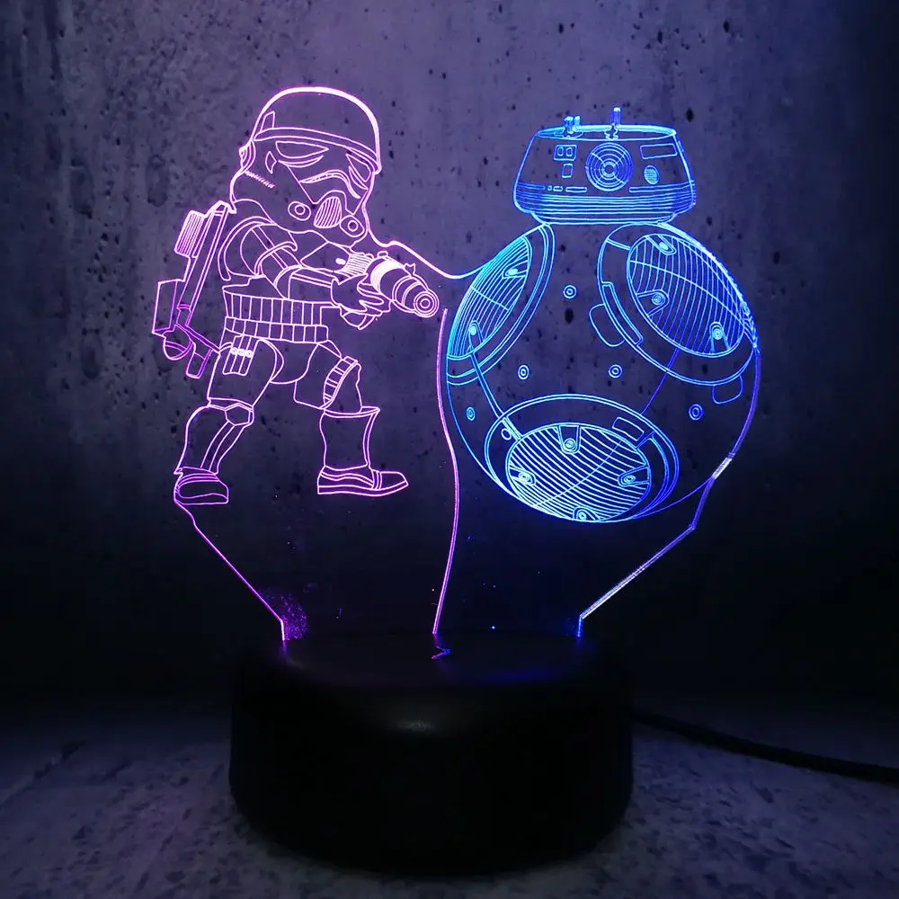 Смешанный двойной цвет Звездные войны сопротивление фигурам BB 9E ночник 3D LED USB