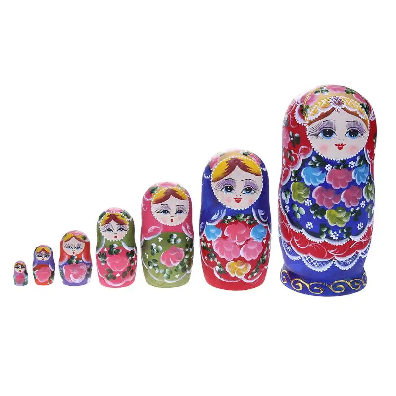7pcs Basswood Flower Cartoon Type Russian Nesting Dolls Handmade