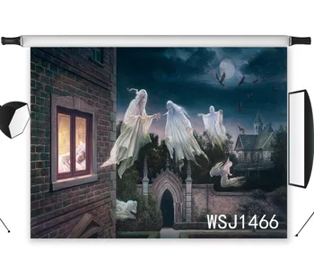 

LB Polyester & Vinyl Halloween Theme Ghosts Flying Outside The Window Backgrounds For Photo Studio Photography Backdrops Decor