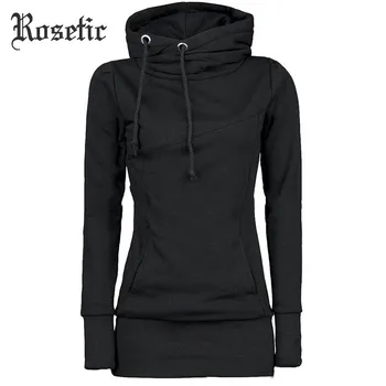 Rosetic Gothic Casual Women Hoodie Solid Pocket Hooded Mid Length Drawstring Long Sleeve Multi Color Plus Size Warm Hoodies drawstring waist letters embroidered multi pocket hooded long sleeves thicken coat for men