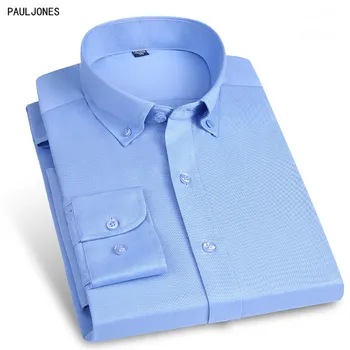 

PAULJONES High Quality New Long Sleeve Solid Cotton Mens Casual Social Shirts Slim fit Men Blouse Work Clothes White Black China