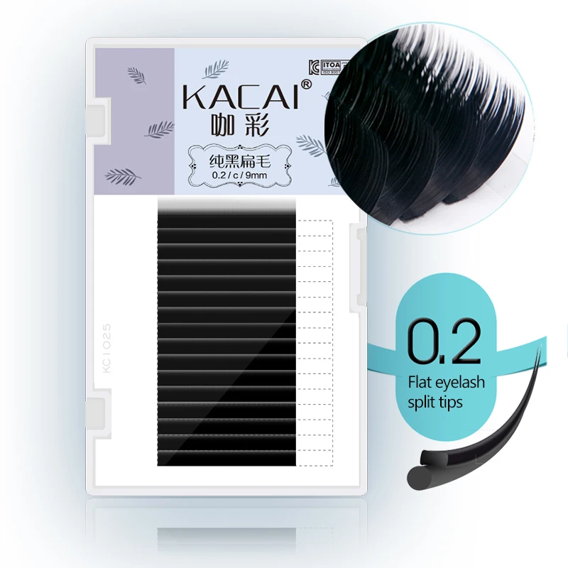 

KACAI 0.2 thickness pure black flat eyelash Extensions soft split tips ellipse shaped mink eyelashes Volume Lash Looking