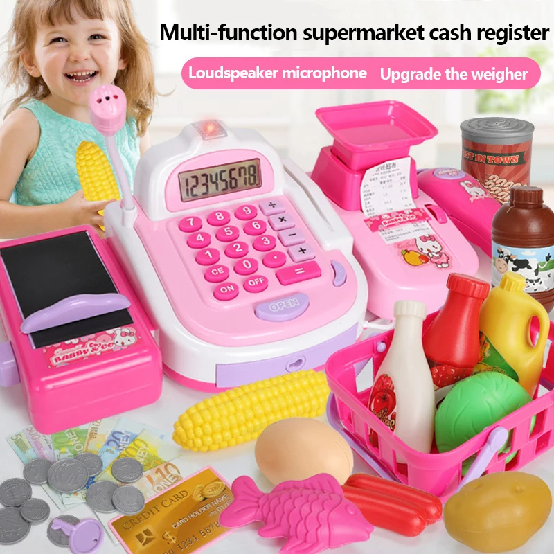 

Simulation Supermarket Checkout Counter Pretend Play Cashier Cash Register Set Children Role Play Mini House Toys for Girls