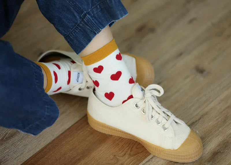 [COSPLACOOL] забавные носки с сердечками, женские жаккардовые носки Harajuku с принтом, креативные носки 5 цветов, милые японские носки