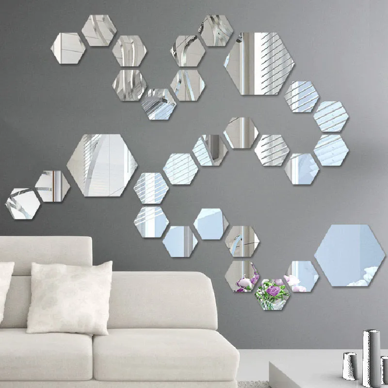 Buy 12pcs/lot DIY Art Hexagon Wall Mirror Stickers