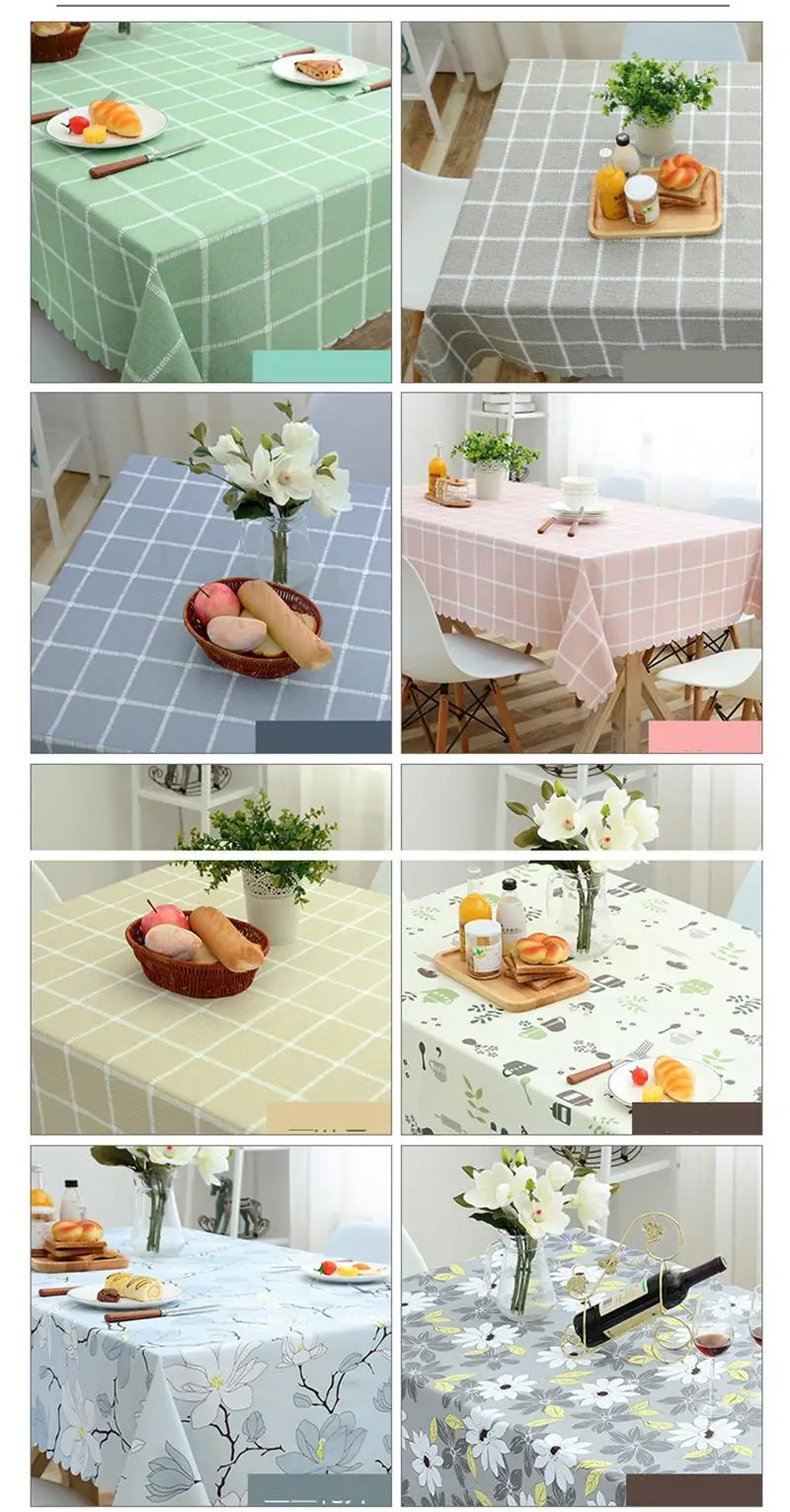 Pastoral Plaid Rectangular Waterproof Tablecloth Fabric Pvc Tea Table Cloth Waterproof Oilproof For Table Cover Plastic For Home