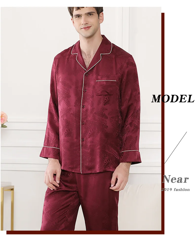 100% шелковые пижамные комплекты тутового шелка Мужская пижама 22 momme из натурального шелка благородный лист Мужская пижама Элегантная