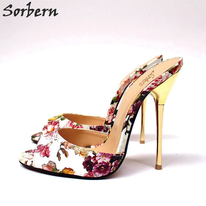 

Sorbern Sexy Plus Size Eu 40-50 Sipper Unisex Metal Heels Women Slippers Peep Toe Outdoor Footwear Summer Slides High Heels New
