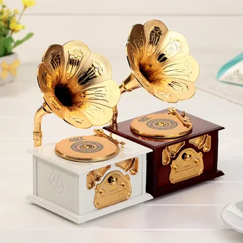 

Creative Retro Gramophone Shape Musical Box Ornaments Jewelry Storage Box Vintage Music box Classic Music Boxes Birthday Gifts