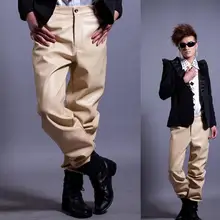 Желтый Новинка года певица улица 1 искусственная кожа брюки для девочек для мужчин человек сценические Брюки искусственная