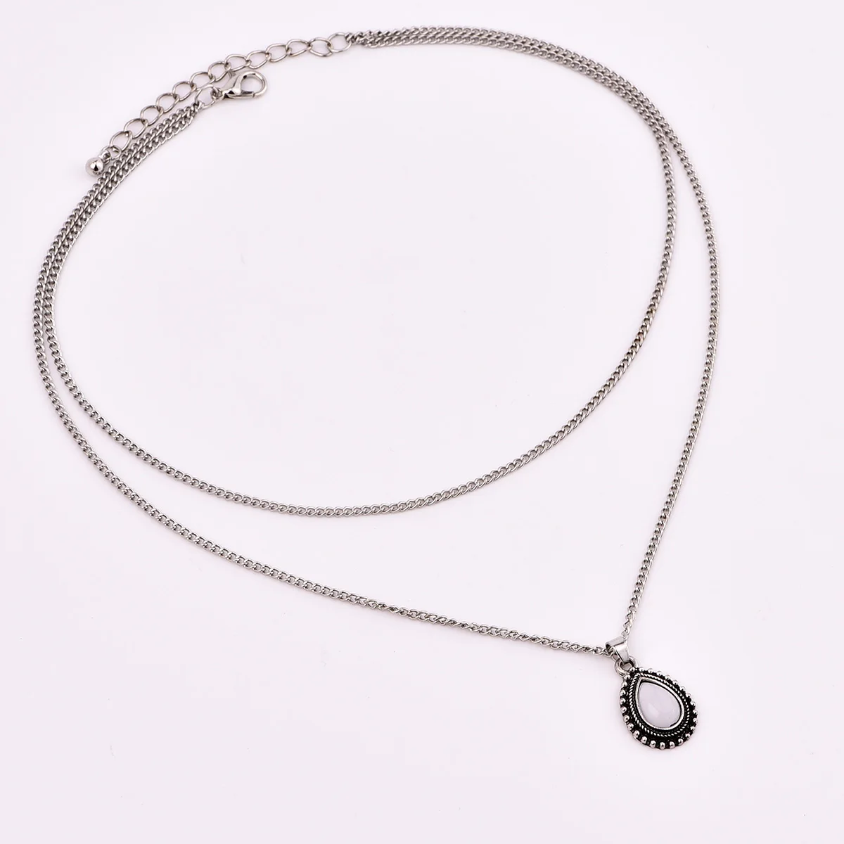 New vintage silver color drop stone pendant necklace women girl jewelry gifts N0045