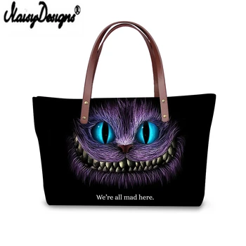 

NOISYDESIGNS Custom Leather Handbags Bolsa Feminina Cool Cheshire Cat Large Capacity Women Tote Bag Luxury Ladies Messenger Bag