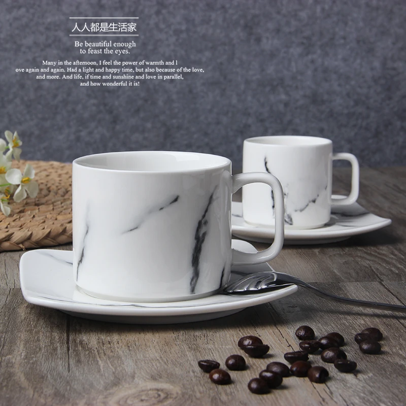 Marble ceramic coffee cups and saucers High grade coffee cup set coffee