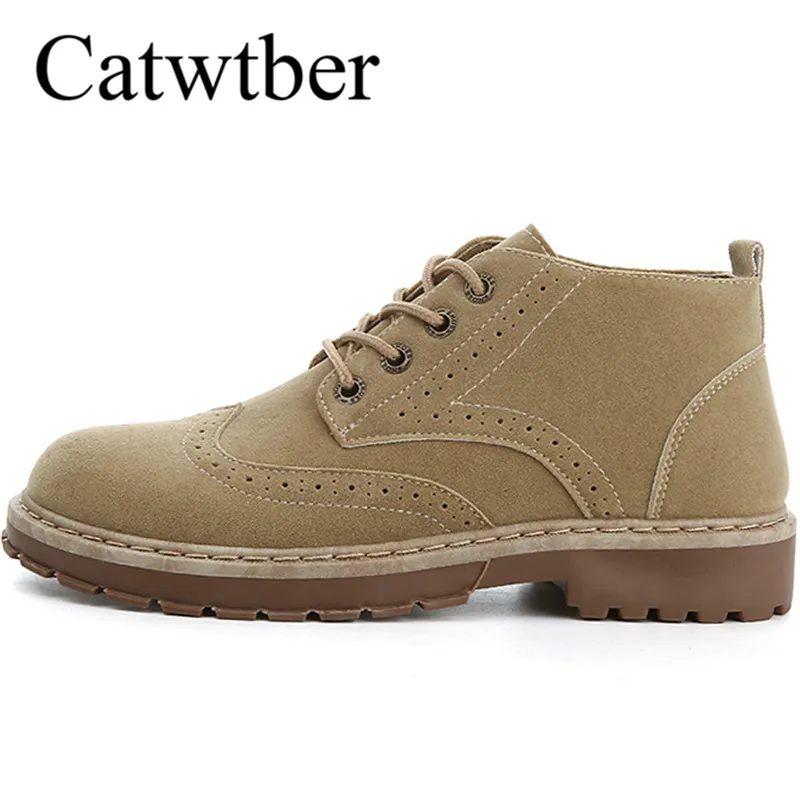 

Catwtber Brand New Leather Men Martin Boots Lace-up Non-slip Male Work Boots Shoes Autumn Winter Vintage Style Adult Ankle Boots