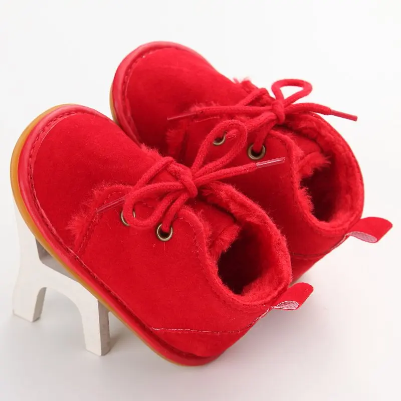 

0-18M Winter Baby Shoes Newborn Boy Girl Lace-up Shoes Pre-walker Infant Warm Villus Shoes