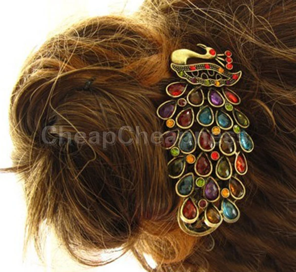 Hair Ornaments Barrette Donut Hair Style Crystal Peacock Hair