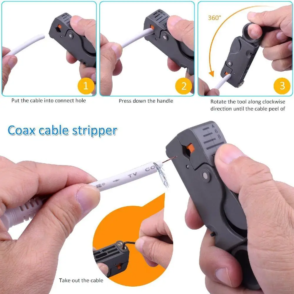 

TPFOCUS F BNC RG58 RG59 RG6 Coaxial Coax Compression Crimper Tool Kit Cable Stripper Red