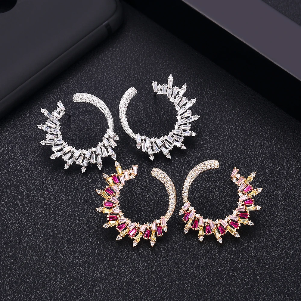 

jankelly Fashion Cubic Zirconia FLOWER Stud Earring For Women Jewelry Wedding Brincos boucle d'oreille