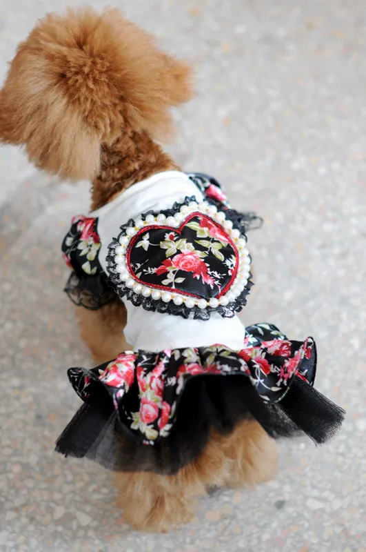 Кружево Цветок Бисероплетение хлопок любовь Пудель свадебное платье для Собаки Одежда для собак Щенок собака кошка одежда для питомца Йоркский Мальтийский Chiwawa