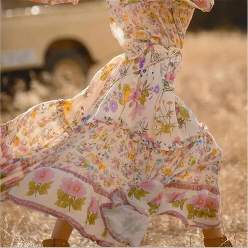 

Aprmhisy Vintage Floral Print Cotton Women Skirts Casual Holiday High Elastic Waist Bohemia Long Skirts Mujer