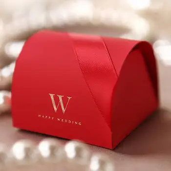 

Free shipping 100pcs/lot Red "W" Hot Stamping Candy Box Wedding Favor Paper Box