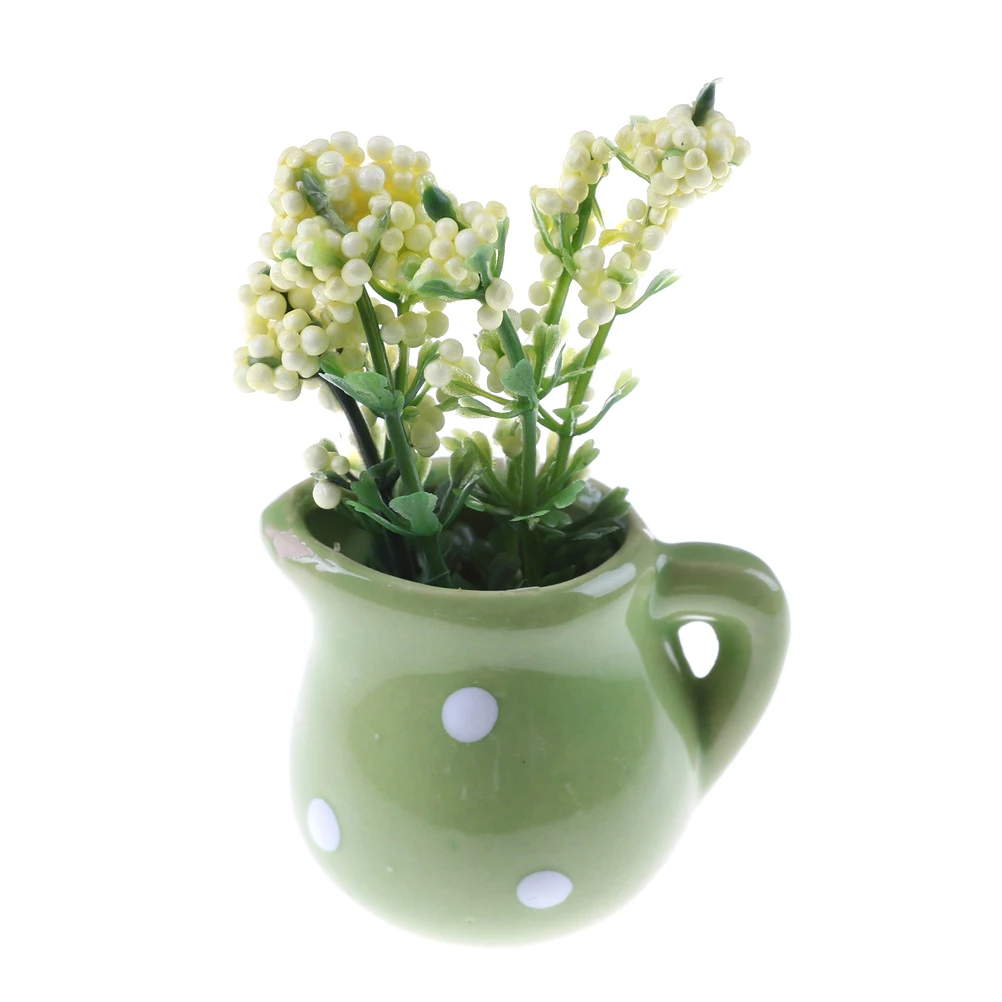 1PCS Керамика керамическая 1: 12 кукольный домик Миниатюрная игрушка фарфоровая декоративная ваза горшок - Цвет: 1PCS
