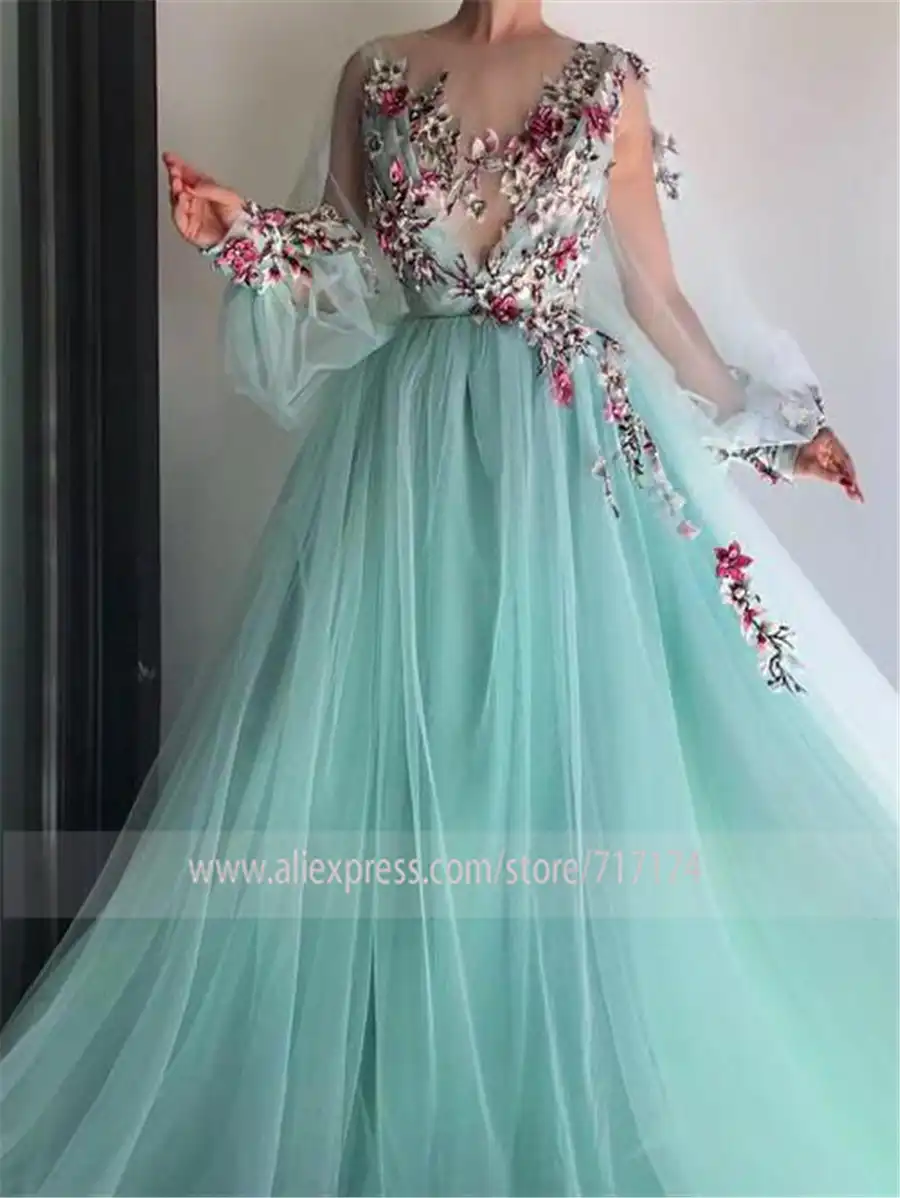 long sleeve floral formal dress