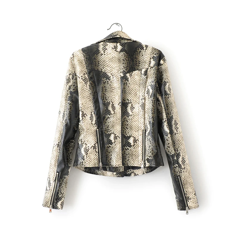 YNZZU змеиный принт 2019 новые модные женские осенние куртки из мягкой искусственной кожи женские молнии байкерские куртки черная верхняя