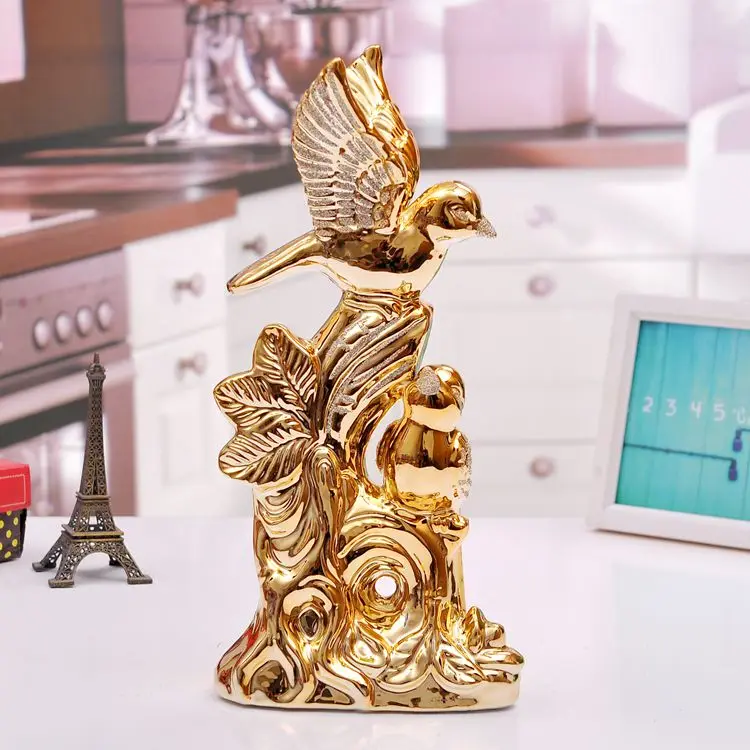 ceramic gold luck bird figurines home decor handicraft ...