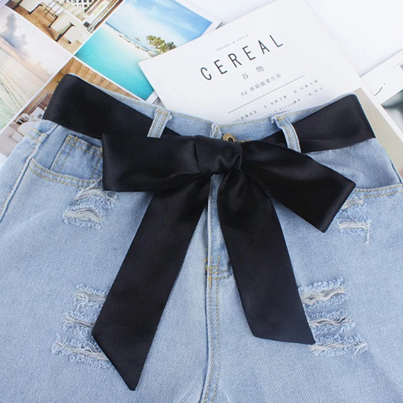 

2019 New Casual Style Fashion Wide Waist Fabric Belts Women Ladies Silk Scarf Solid Ribbon Knot Rope For Dresses Ceinture Femme