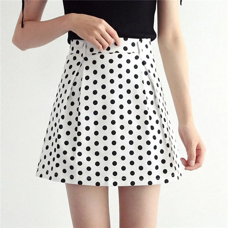 2018 New Fashion Women Skirt Summer Black Polka Dot Skirts Ladies Jupe Femme Casual High Waist Skirt Verano Mini Faldas Mujer (5)