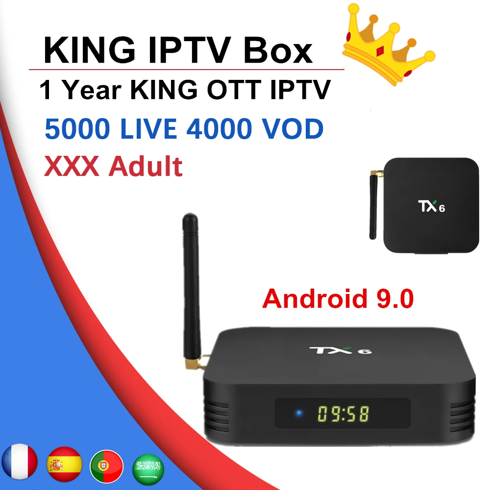 

GOTIT TX6 smart tv box android 9.0 4G 32GB/64GB+King iptv for Europe France Spain Arabic Nordic Sweden XXX m3u 4K HD IPTV box