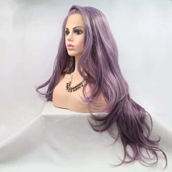

Marquesha Luxurious Looking Long Wavy Heat Resistant Fiber Synthetic Lace Front Lavender Purple Wigs For Women