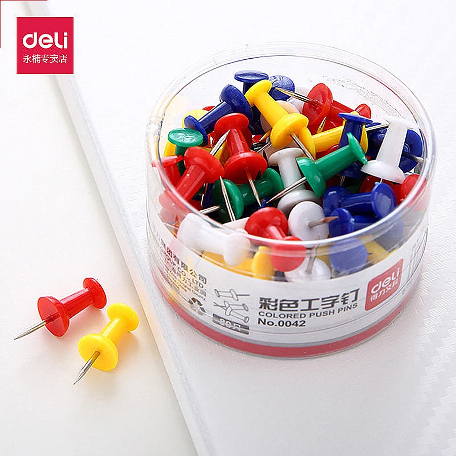 80Pcs/pack Deli Metal Thumb Colored Push Pins Standard Map Pins