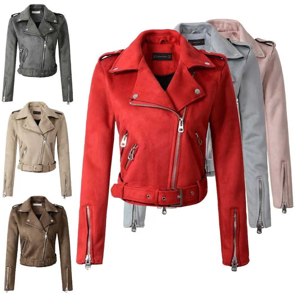 

Yaxez Women's Artificial faux Leather basic jackets Red Pink female Jacket Ladies Biker Punk Korean Jacket Woman gothic Coat
