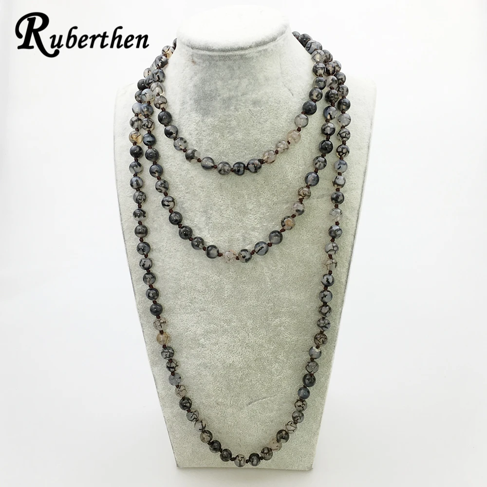 

Ruberthen On Sale High Quality Stone Necklace Trendy Design Knotted Black Line Stone Necklace New Fashion Women Necklace