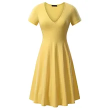 Fashion Women V Neck Pleated Dress Short Sleeve High Waist Pleated Swing Dress for Evening Party Solid Plain Office Ladies Dress Fashion Women V Neck Pleated Dress Short Sleeve High Waist Pleated Swing Dress for Evening Party Solid Plain Office Ladies Dress