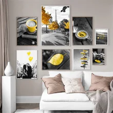 Черно-белая фотография пейзаж Картина домашний декор Скандинавская Картина на холсте стены Искусство желтый пейзаж художественный принт для гостиной