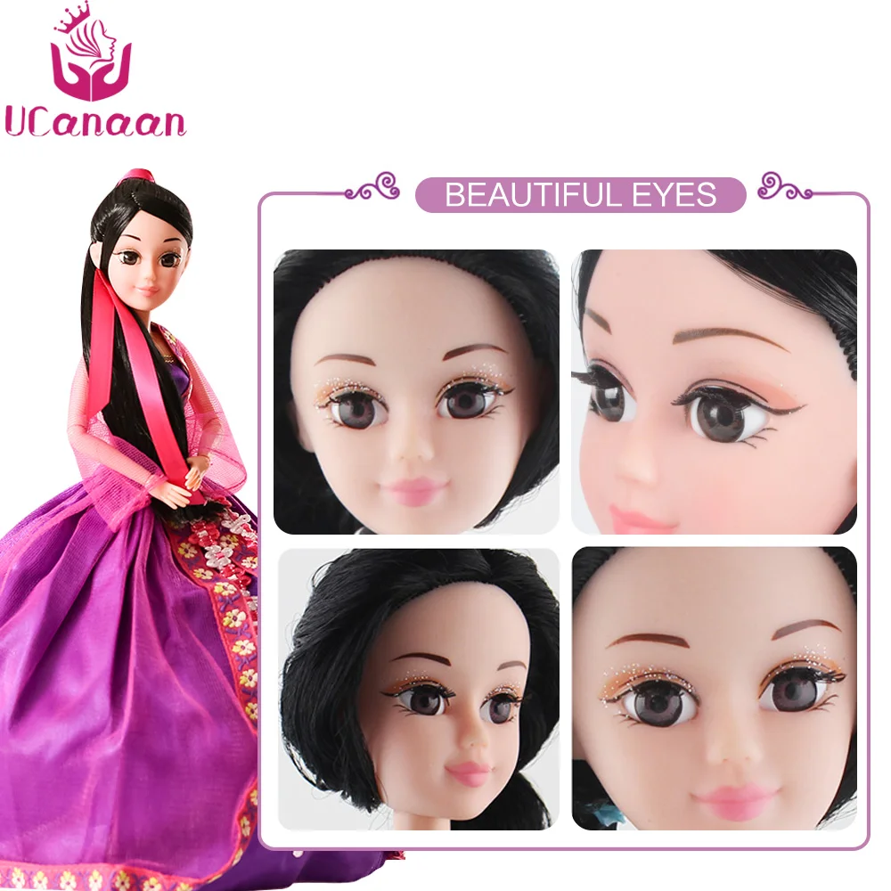 UCanaan Хуа мулань 30 см кукла черные длинные волосы Игрушки для девочек 3D глаза 12