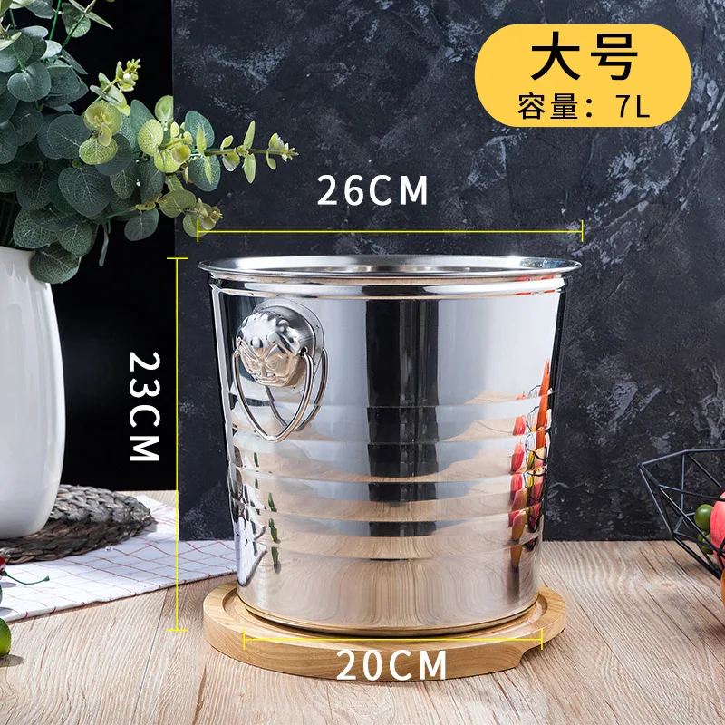 3L/5L/7L нержавеющая сталь ледяное бочонок KTV бар Европейская ведерко со льдом под бутылку шампанского большая голова тигра Ледяное Пиво Баррель бар аксессуары - Цвет: 7L SILVER