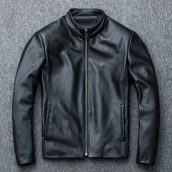 

2019 New Men's Autumn Winter Genuine Cowhide Leather Vintage Jacket Black Stand Collar Coat Male Slim Fit Men Motorcycle Jackets
