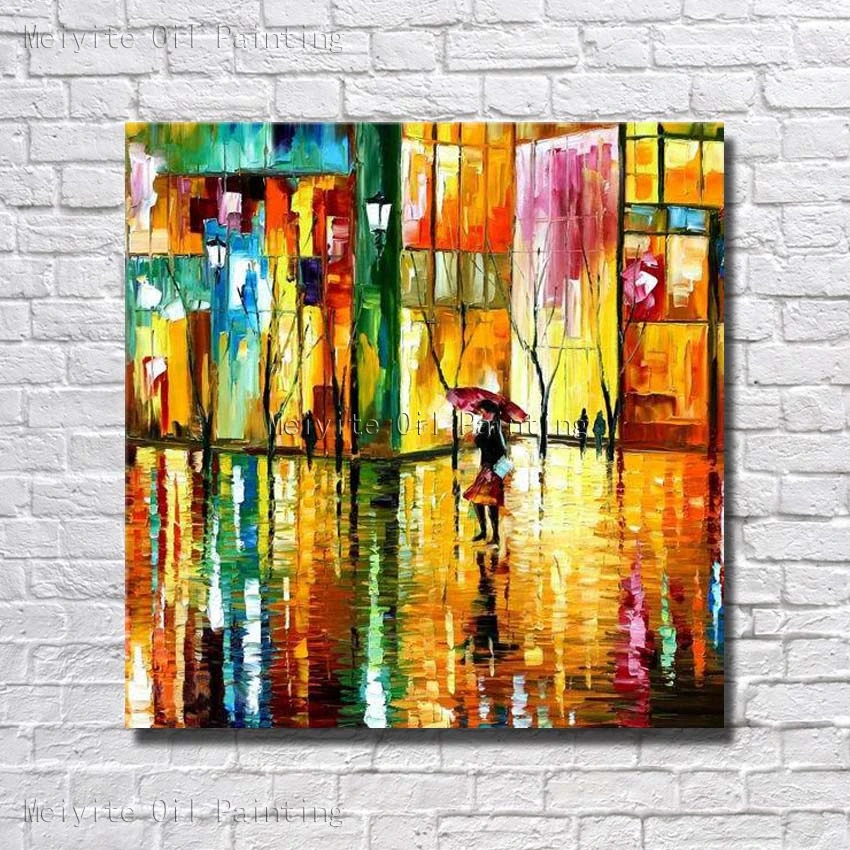 Square Handpainted Oil Painting Abstract Beautiful Landscape Picture On
