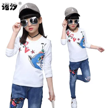 Girls Tees 100-160cm Girls Autumn long sleeve cotton t shirt kids cartoon blouses baby girls cute comfortable outwear baby tees