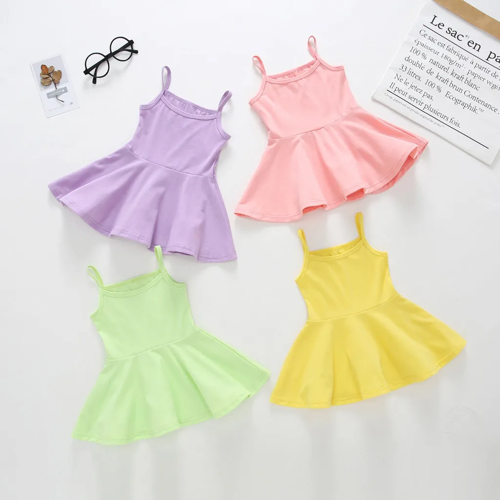 

Dress Girl Summer Cotton Children Dresses Kids Girl Sleeveless Solid Print Vest Casual Spring Toddler Clothes k507